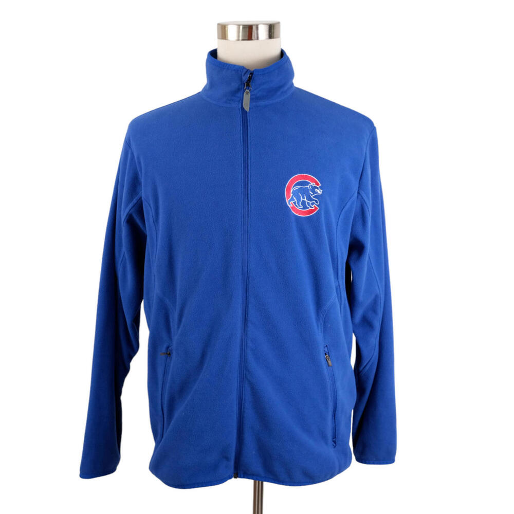 Chicago Cubs Jacket Mens L Large Blue Full Zip Fleece Jacket Antigua Embroidered